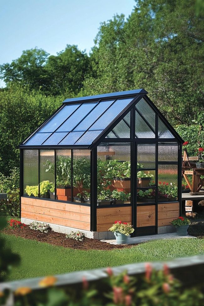 Sloped Glass Greenhouse With Loft Organization