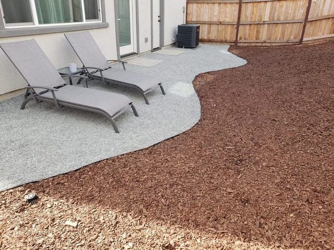Mulch And Gravel Patio Contrast