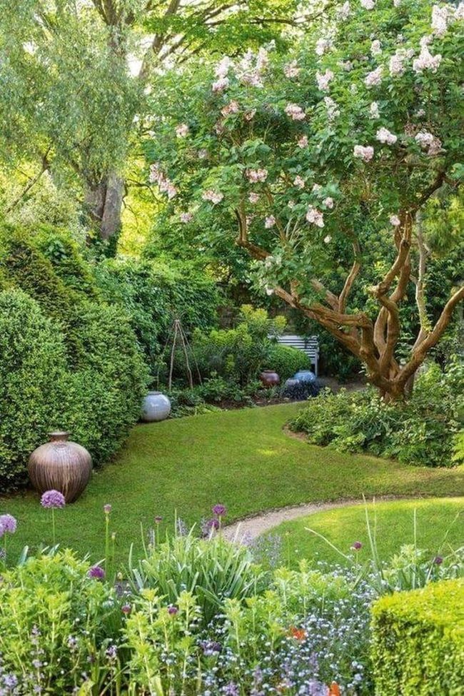 Blooming Green Sanctuary With Winding Paths