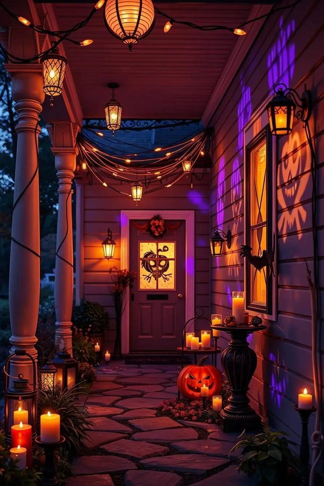 Halloween Porch Layered Lighting Design