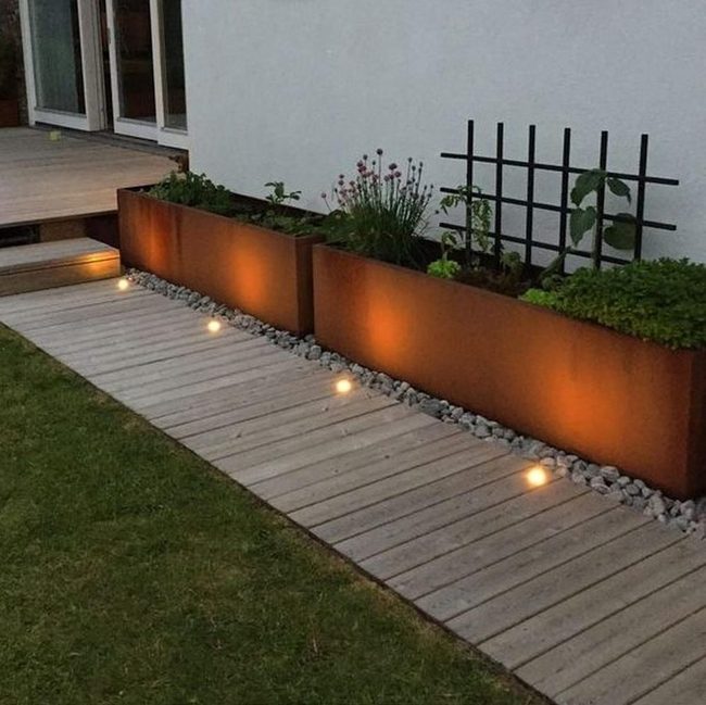Rust Planters Light Modern Walkway