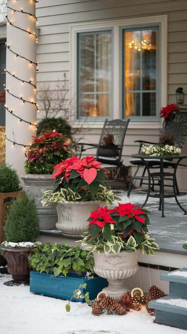 Lush Red Poinsettia Container Gardens