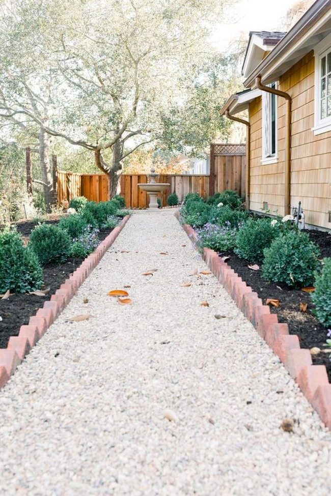 Yellow House Garden Path With Brick Edges