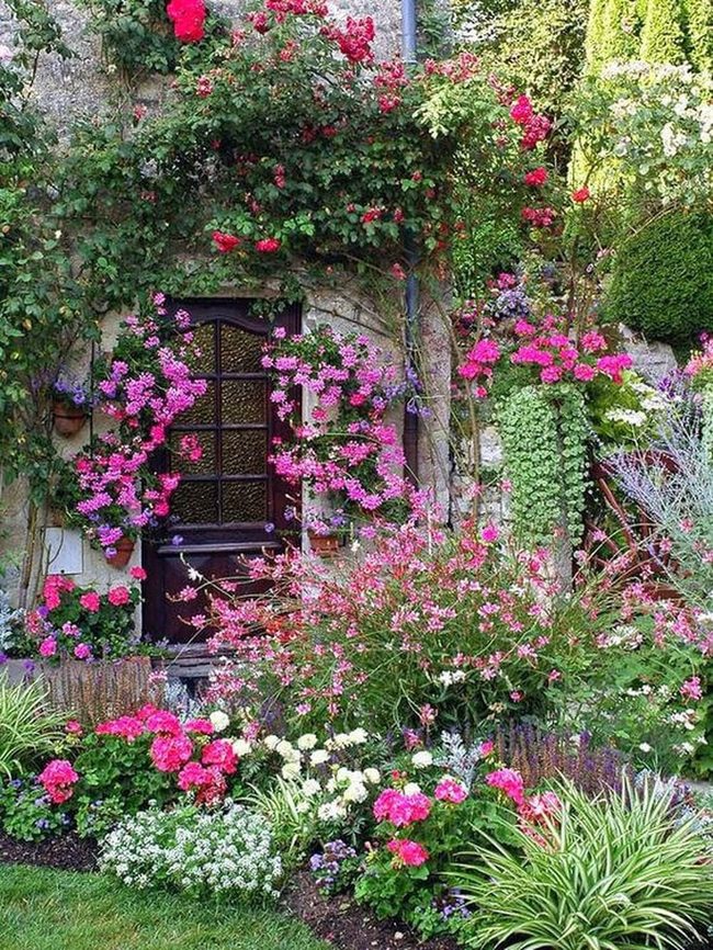 Cascading Pink Purple Blooms At Gateway