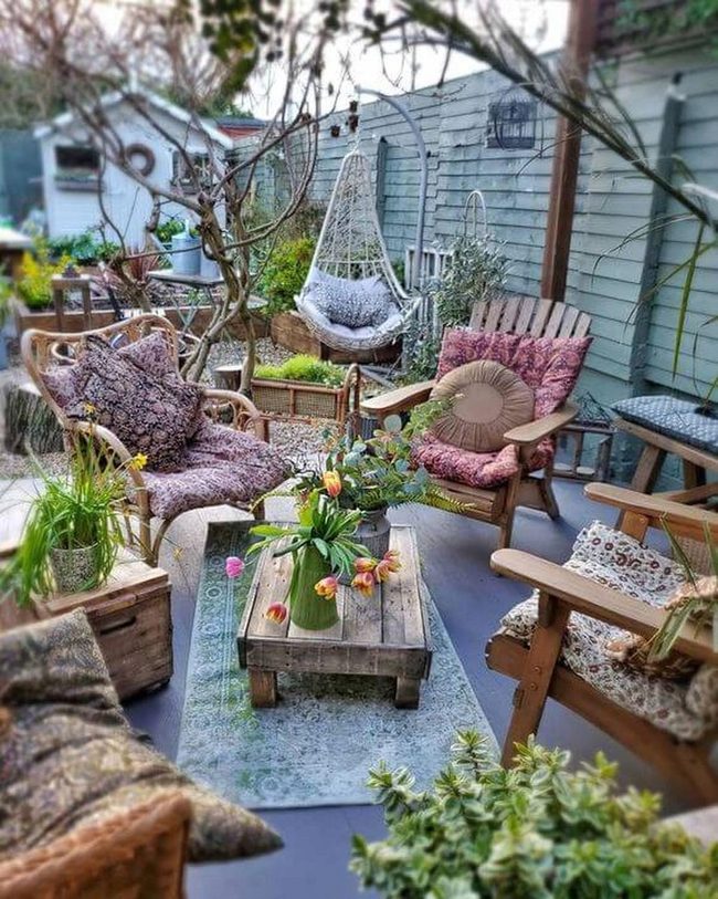 Outdoor Seating Under Twinkling Lights