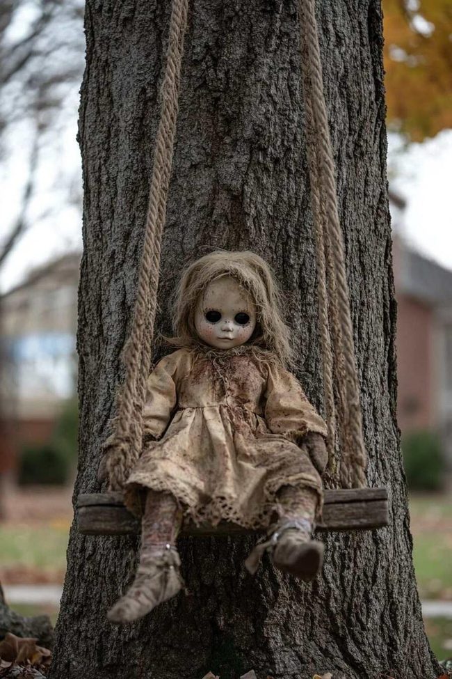 Tattered Doll Swing With Glow-In-Dark Ghosts
