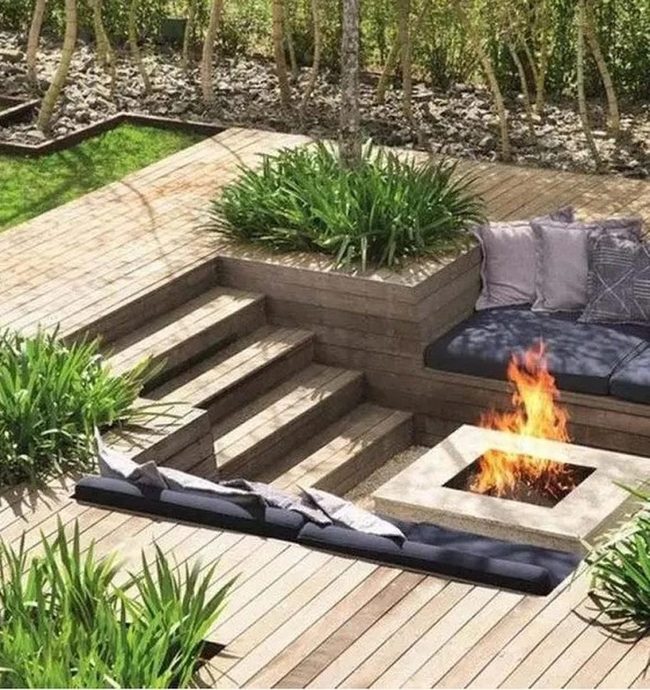 Wooden Deck With Firepit Gathering