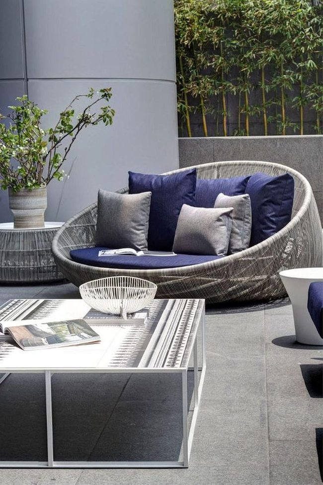 Deep Blue Wicker And Stone Serenity
