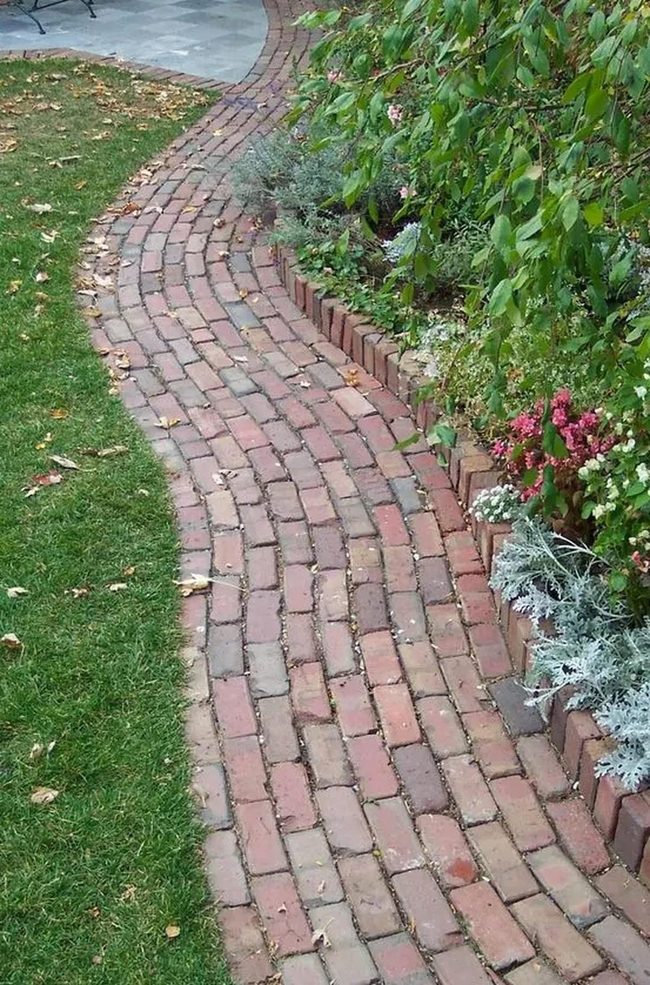 Red Brick Pathways Through Green