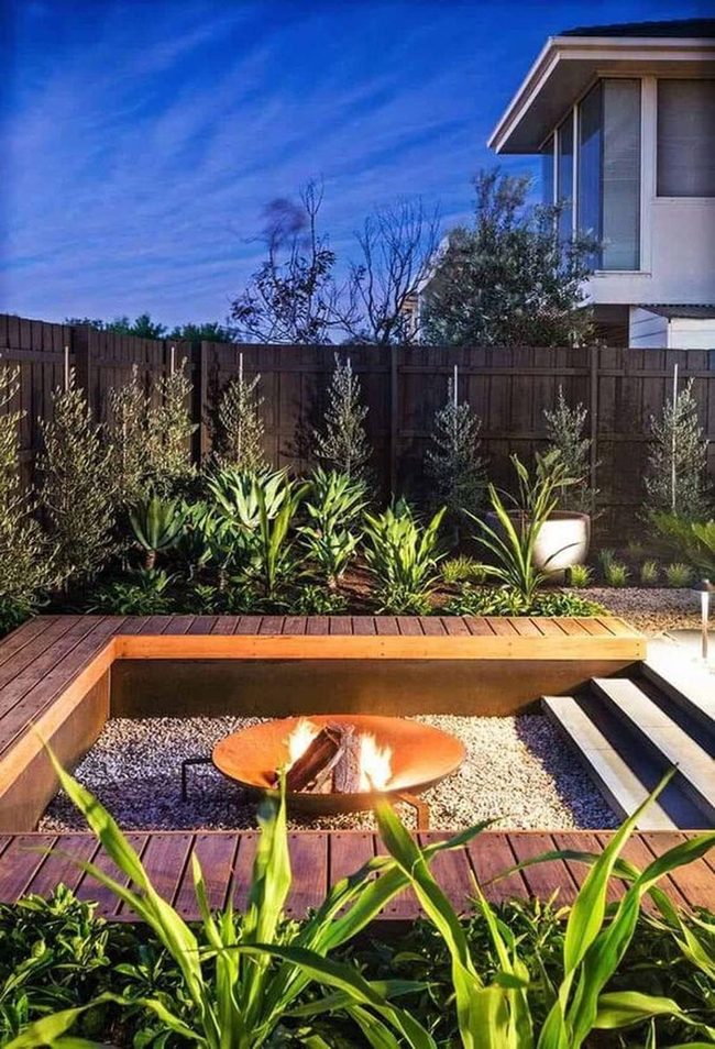 Circular Fire Pit Wooden Deck