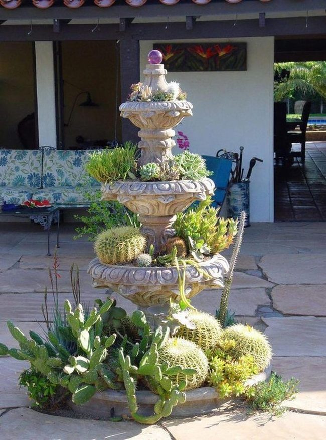 Weathered Stone Succulent Fountains