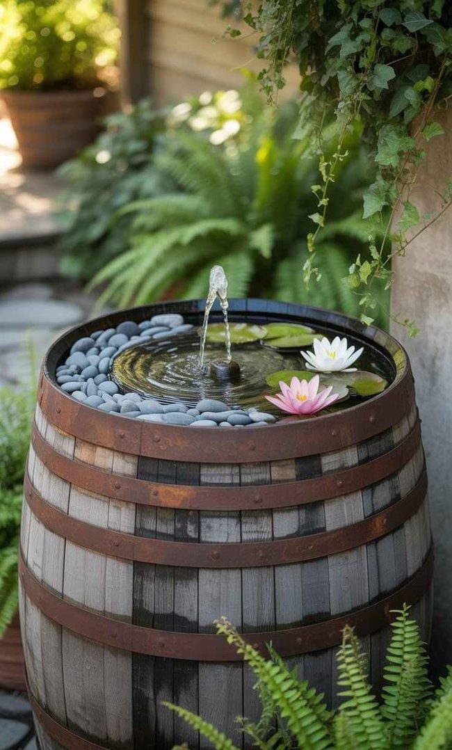 Wooden Barrel Water Fountain