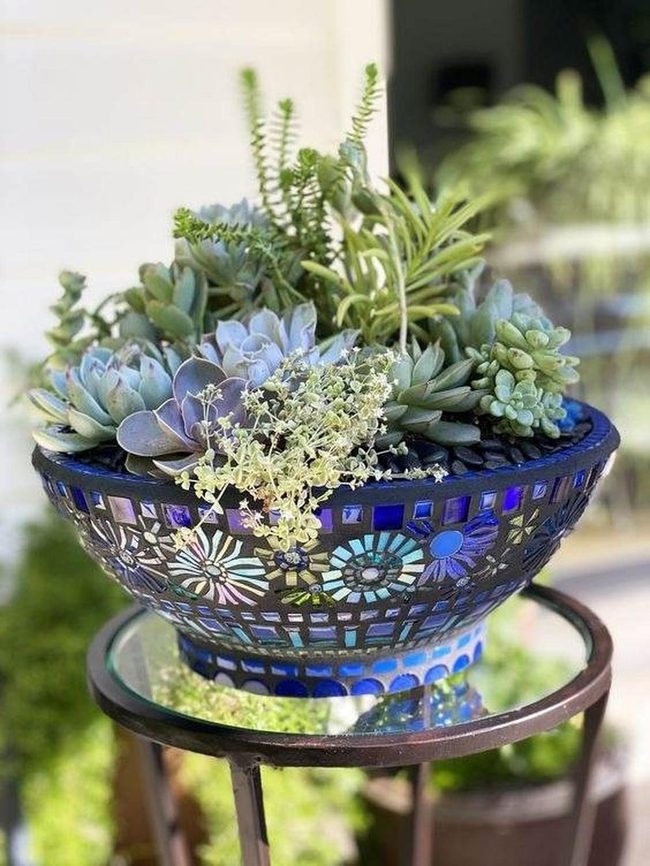 Shimmering Blue Mosaic Planter