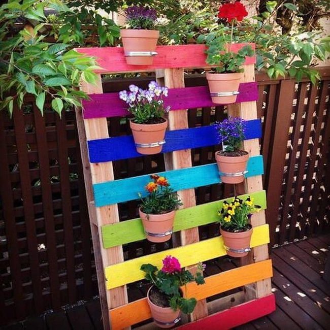 Colorful Pallet Planters For Small Spaces