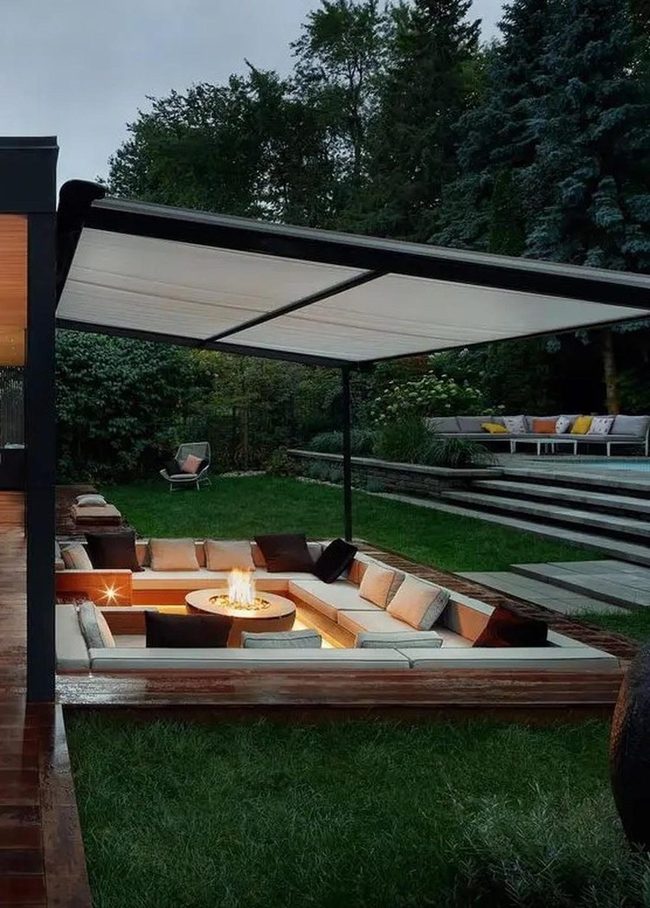 Black Canopy Fire Pit Lounge
