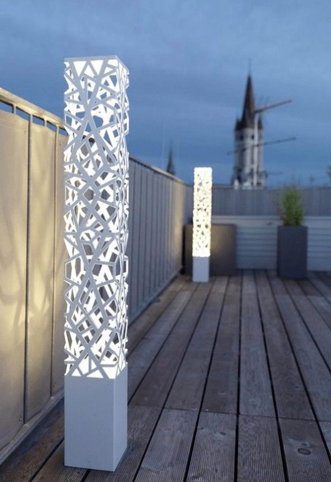 Wooden Deck With Patterned Lamps