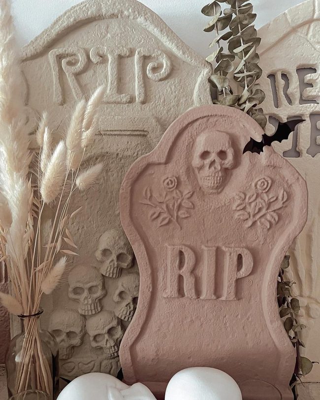 Weathered Wood Tombstones Halloween Display