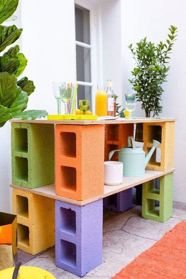 Colorful Cinder Block Outdoor Bar