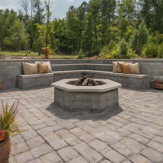 Curved Stone Seating Wall Fire