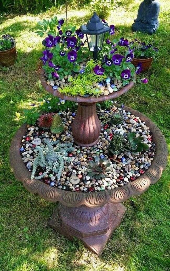 Rust Planters Purple Flowers Glass Beads