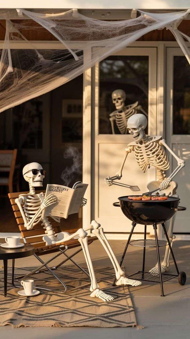 Skeleton Gathering with Lawn Chairs