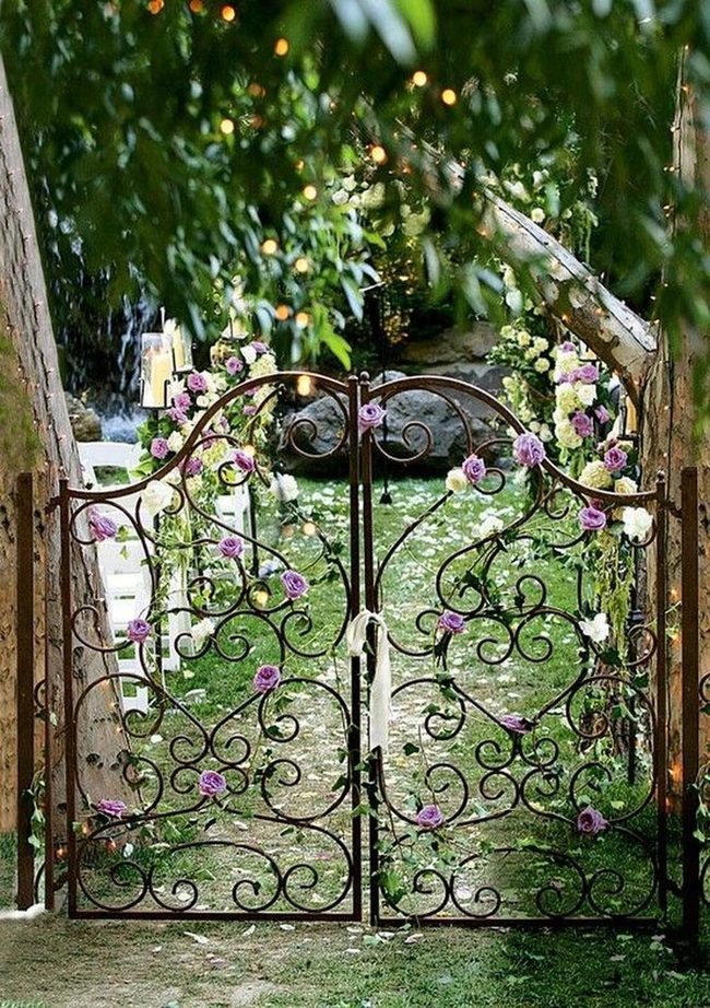 Dark Iron Gate With Blooming Florals