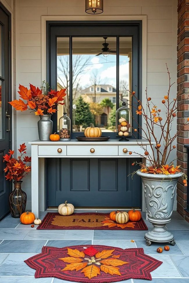 Layered Fall Entry with Teak Textures