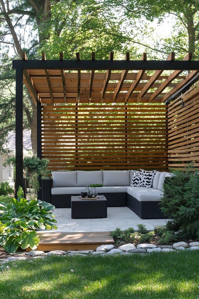 Wooden Pergola With Privacy Screens
