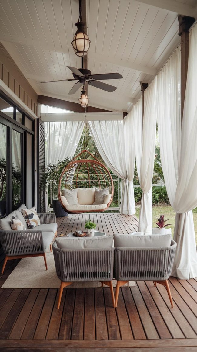Sheer Curtain Covered Veranda Extension