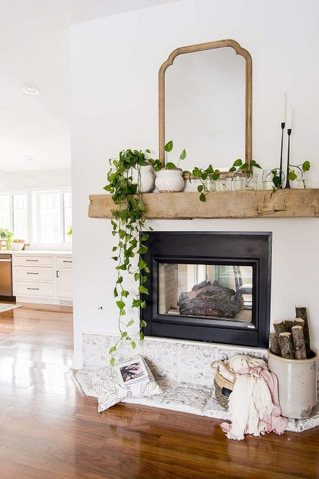 Trailing Green Pothos Fireplace Display