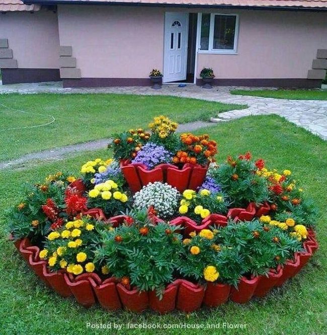 Angled Clay Tiles With Blooming Flowers