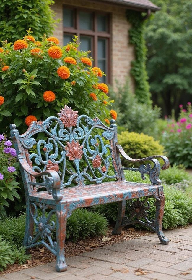 Reclaimed Matte Steel Art Benches Backyard