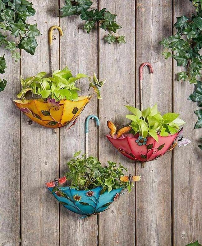 Inverted Metal Umbrellas Cascading Plants