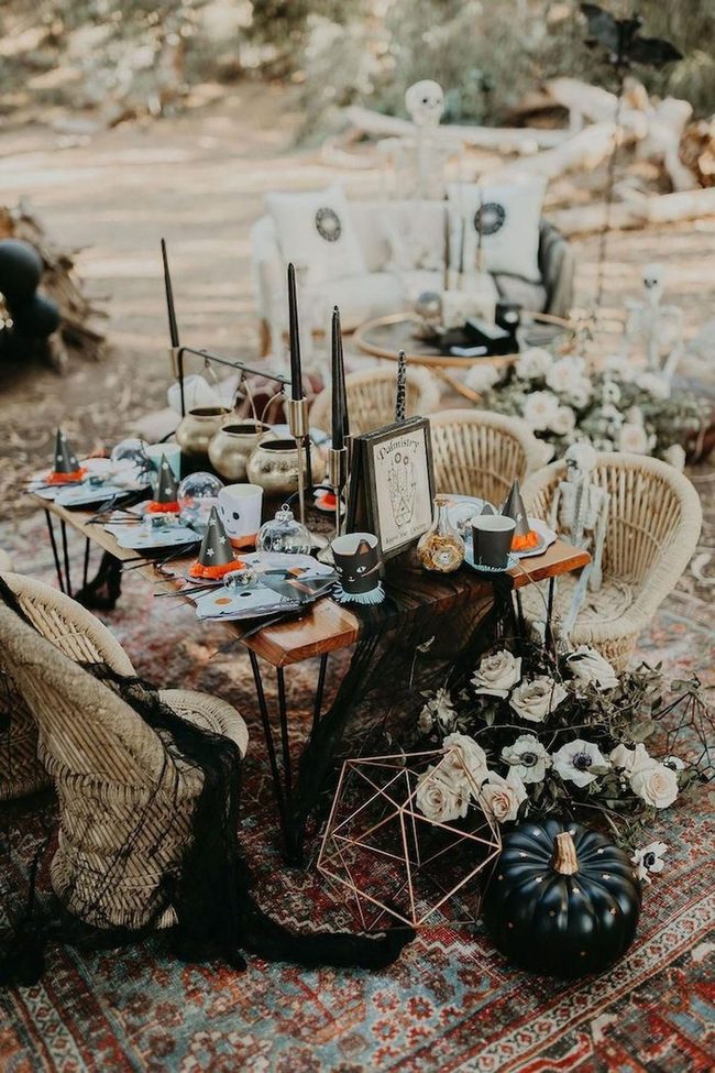 Black And White Halloween Table Setting