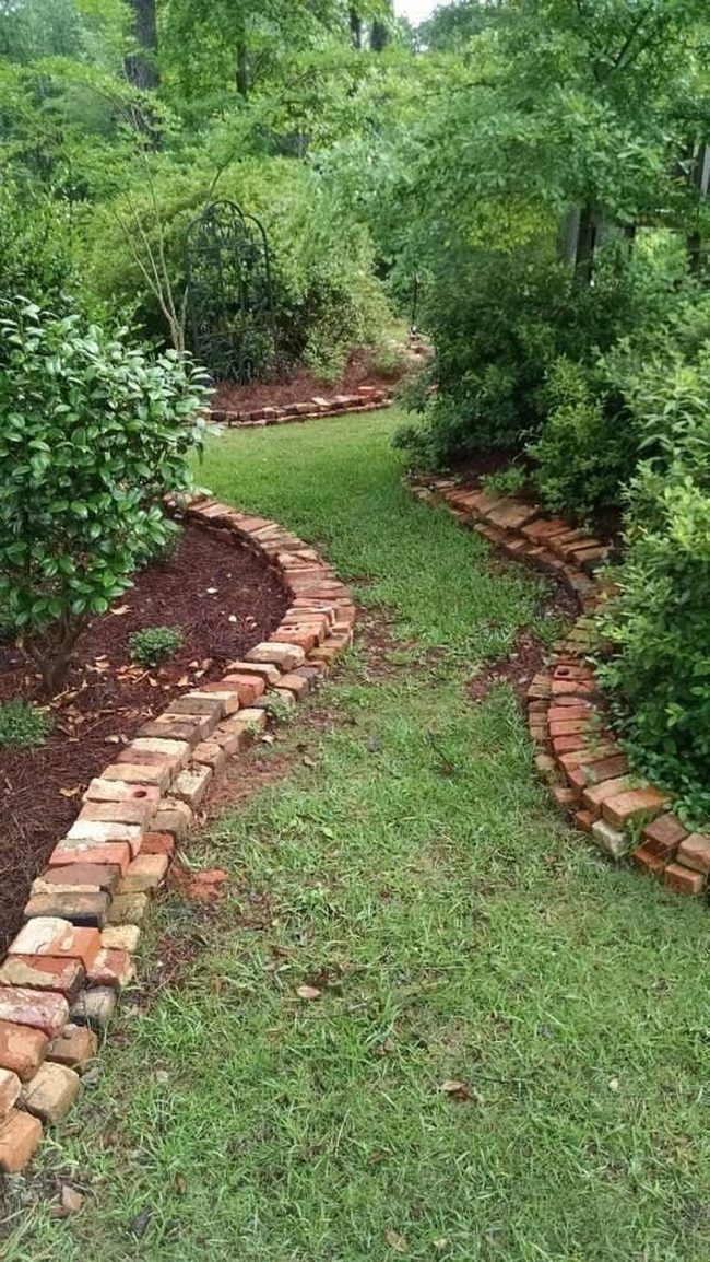 Winding Brick Path Through Green