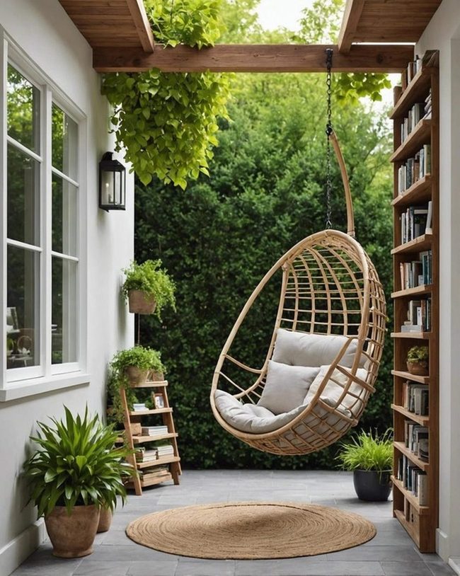 Hanging Chair with Integrated Book Storage