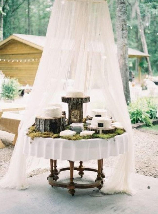 White Cakes On Natural Wood Pedestals