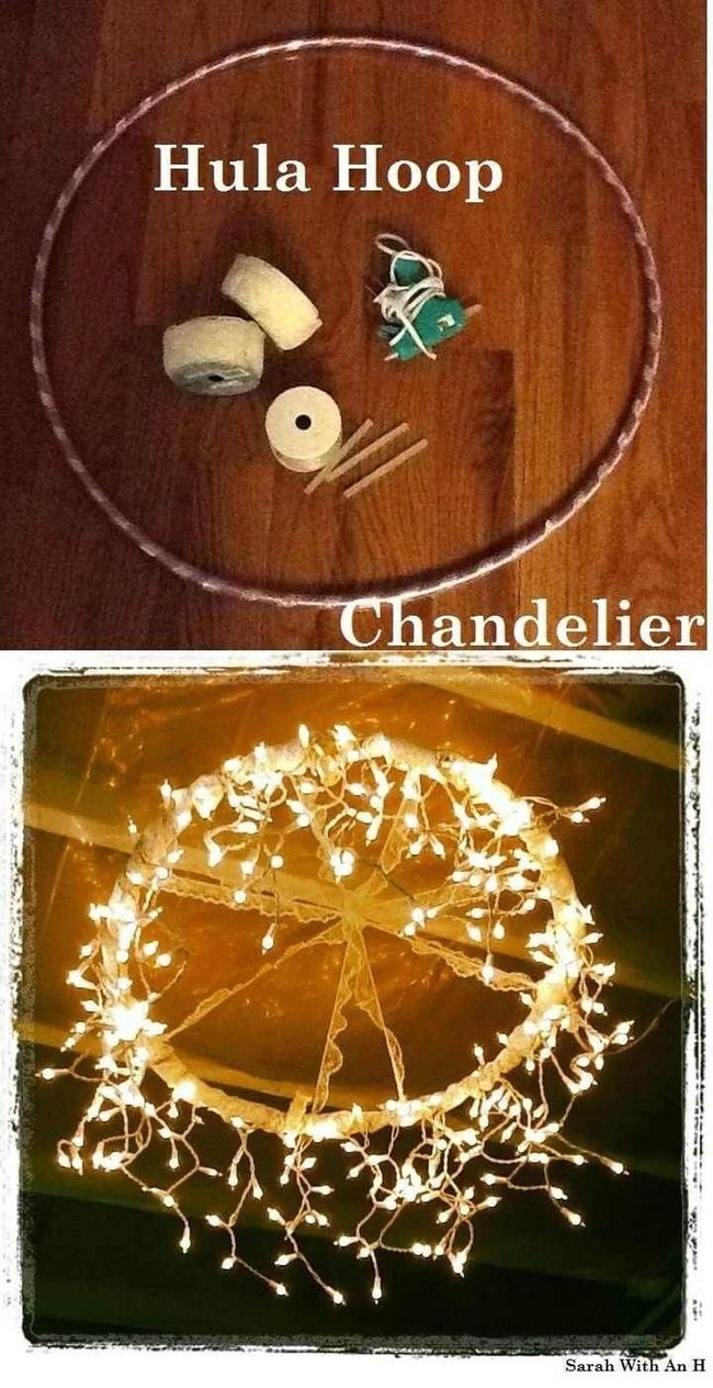 String Light Hula Hoop Chandelier