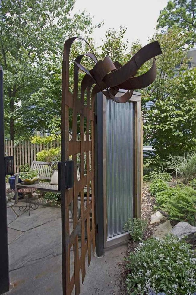Rust-Orange Steel Garden Entrance