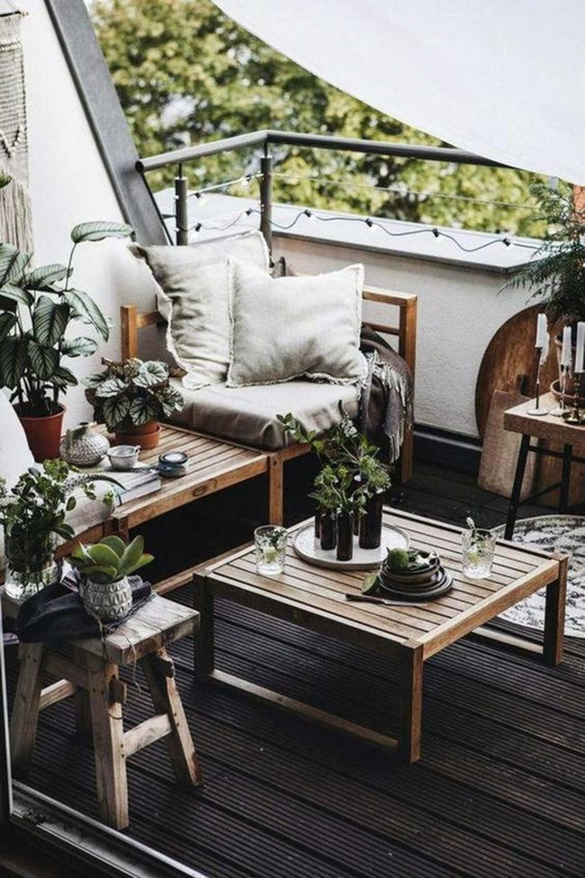 Wooden Balcony Oasis With Soft Lights