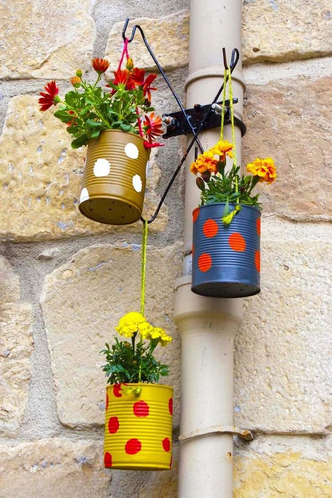 Painted Tin Can Flower Wall