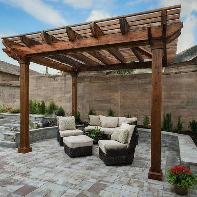 Paver Patio With Overhead String Lights