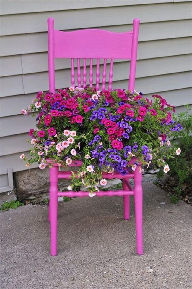 Pink Chair Blooming Garden Statement