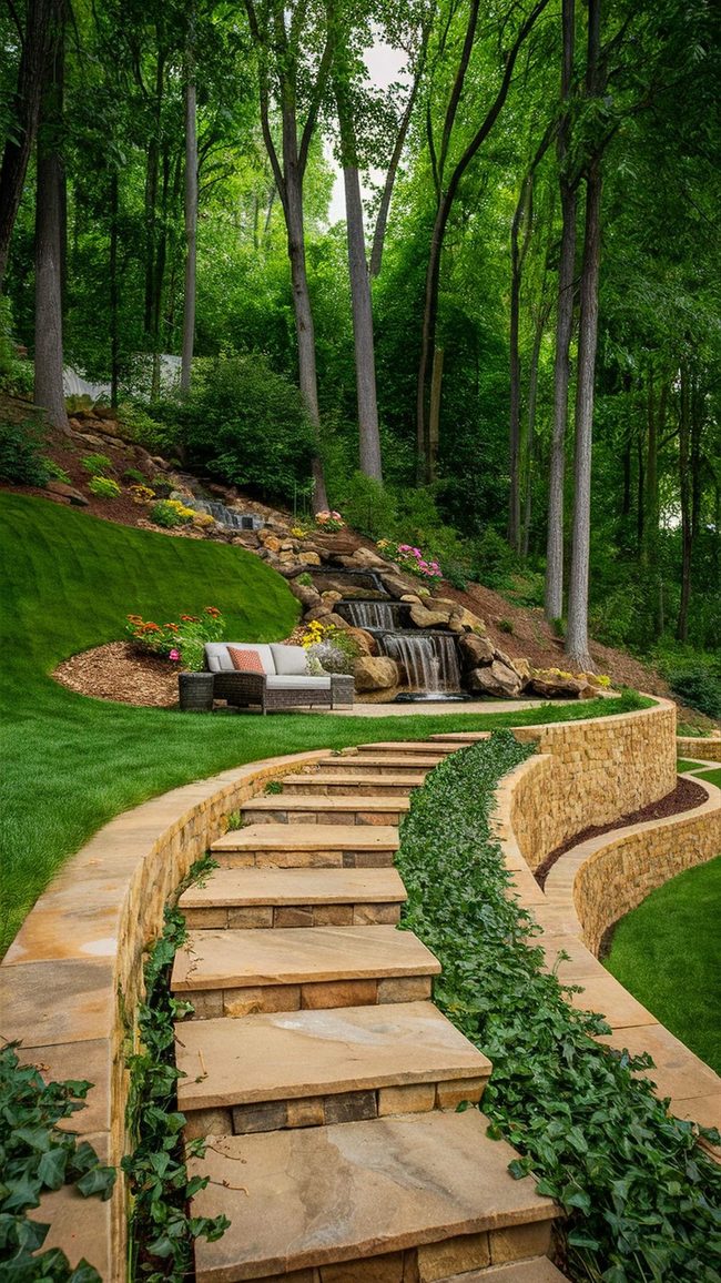 Cascading Water Features Down Slopes