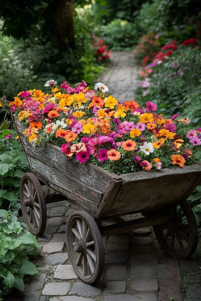 Rustic Wheelbarrow Overflowing With Blooms