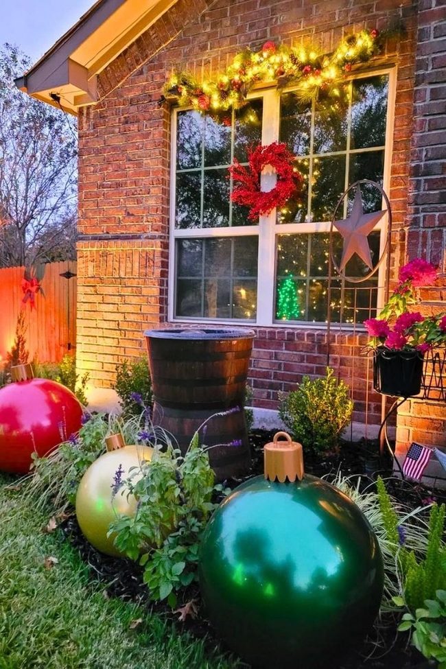 Oversized Sparkly Ornaments Terrace Installation