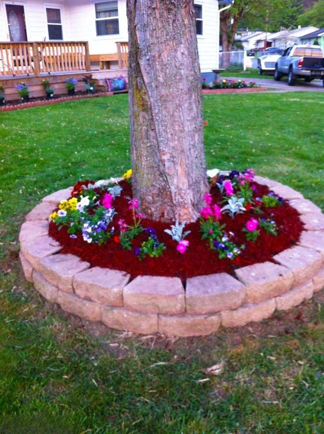 Red Mulch Circular Stone Blooms