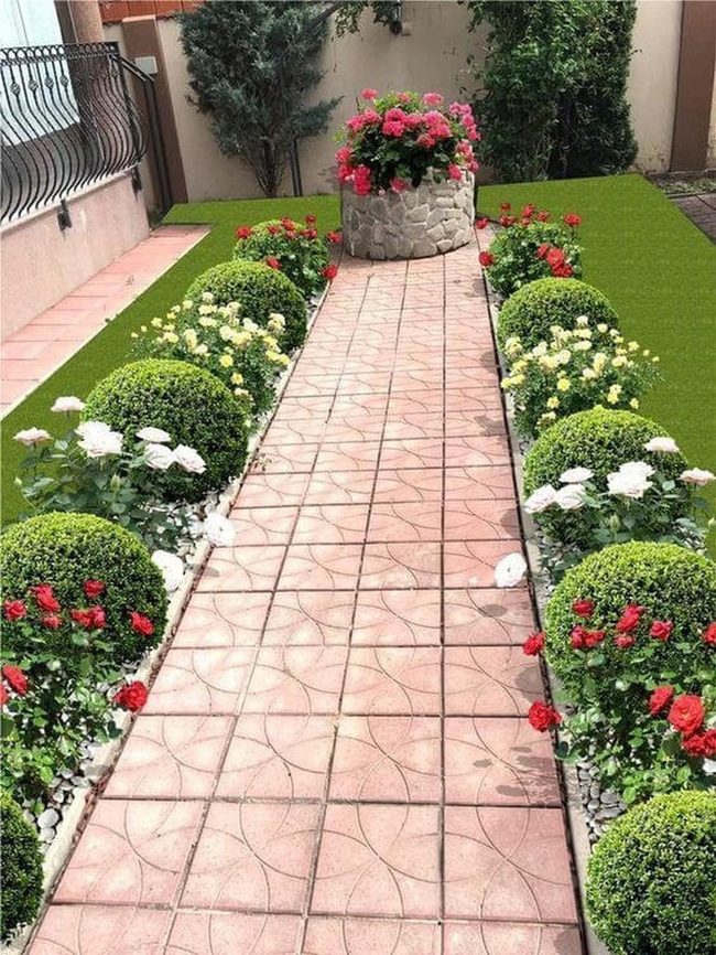 Crimson Roses Frame Structured Garden Paths