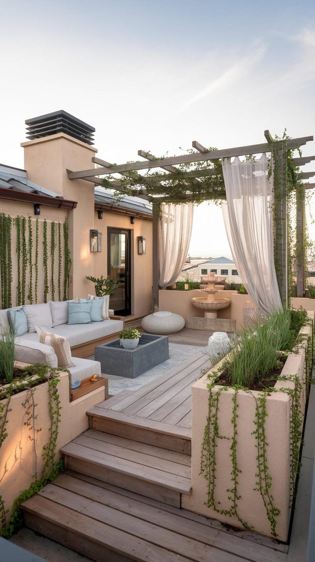 Green-Draped Rooftop Sanctuary With Stone