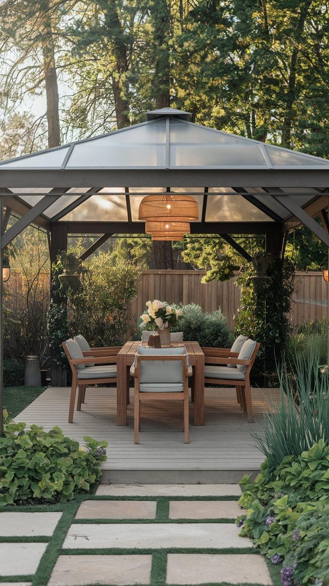 Permanent Teak Gazebo with Protection